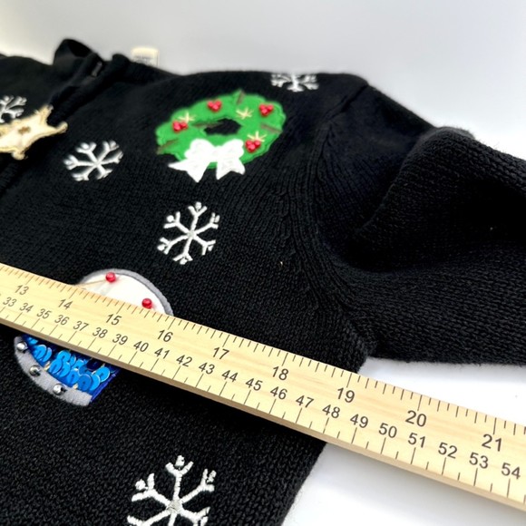 Vintage Bechamel Petites Sequenced Christmas Zippered Sweater Black Size PM - Picture 10 of 11